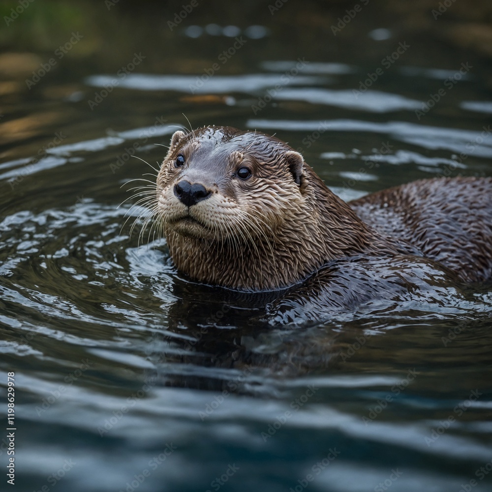 A playful otter floating on its back in a clear stream. A playful otter floating on its back in a clear stream.
