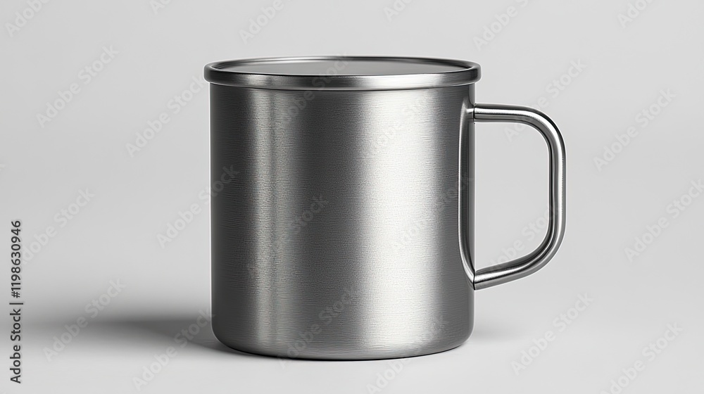 A sleek metallic mug with a lid, ideal for hot beverages or outdoor use. A sleek metallic mug with a lid, ideal for hot beverages or outdoor use.
