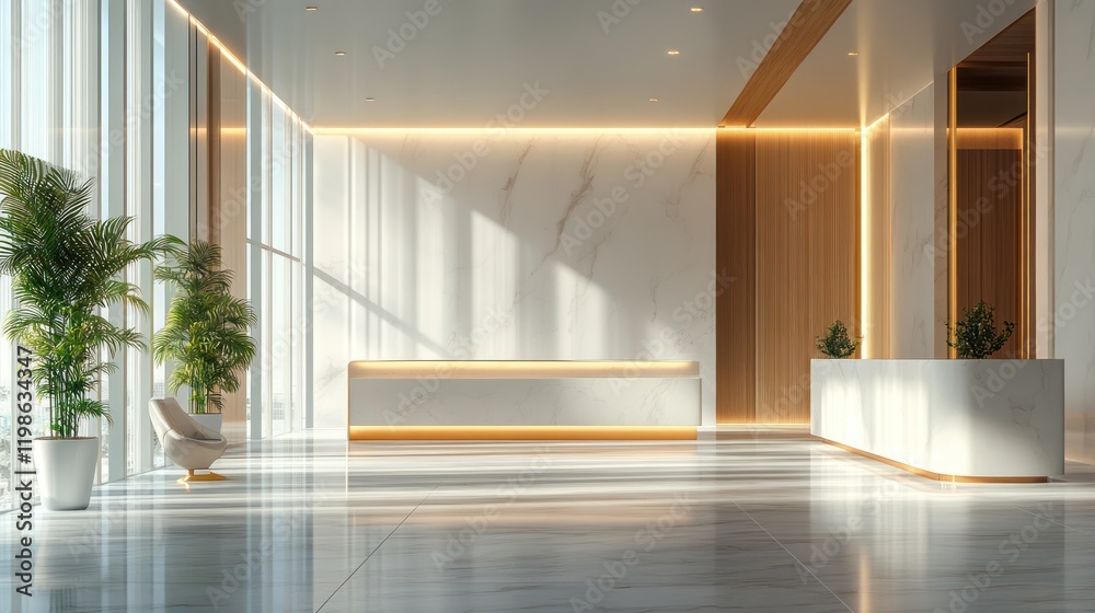 Fototapeta premium Modern lobby reception sunlight city view