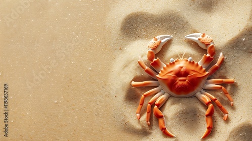 A crab emoji on a sandy beach background photo