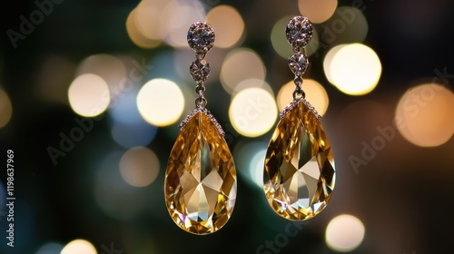 Elegant Yellow Gem Drop Earrings in Soft Focus Background photo