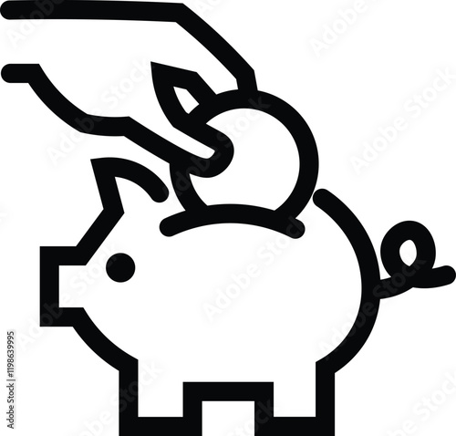 Money income, line icon, Pension fund, profit growth, piggy bank