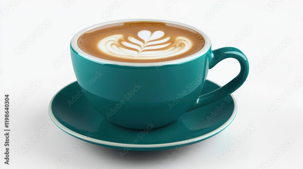 Coffee cup clip art showing a green ceramic cup of cappuccino with latte art at the top, isolated on a white background Coffee cup clip art showing a green ceramic cup of cappuccino with latte art at the top, isolated on a white background