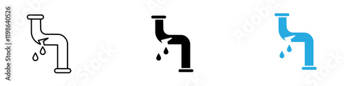 Broken pipe icon black white vector outline