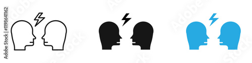 Conflict icon black white vector outline