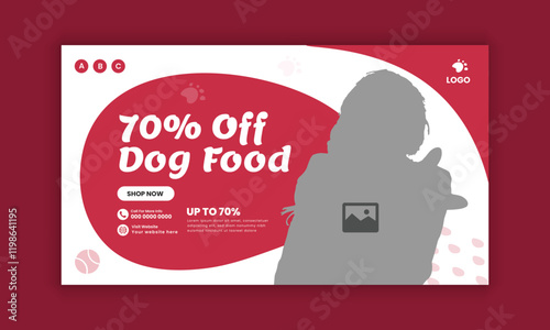 Pet care and accessories horizontal banner design and pet food and accessories  sale flat banner design template