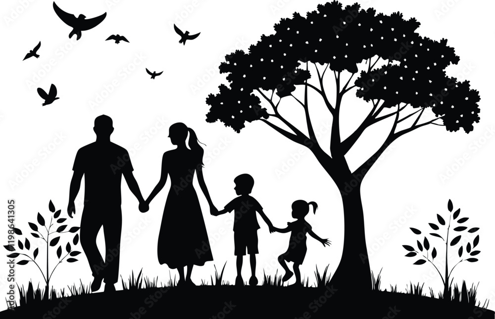 Family Under a Tree Silhouette Family Under a Tree Silhouette