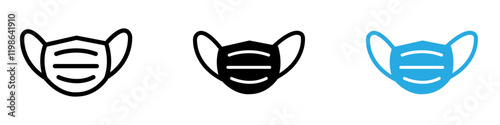 Face mask icon black white vector outline