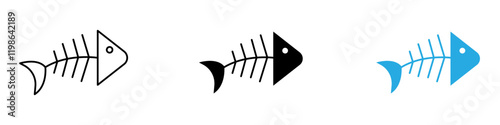 Fishbone icon black white vector outline