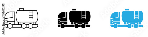 Fuel truck icon black white vector outline