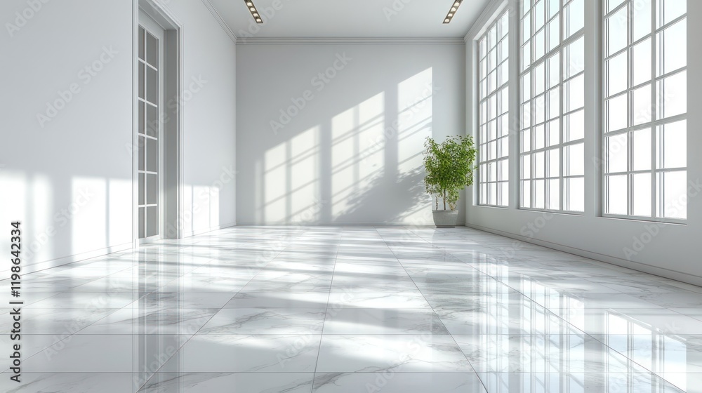 Fototapeta premium Sunlit marble floor in modern empty room
