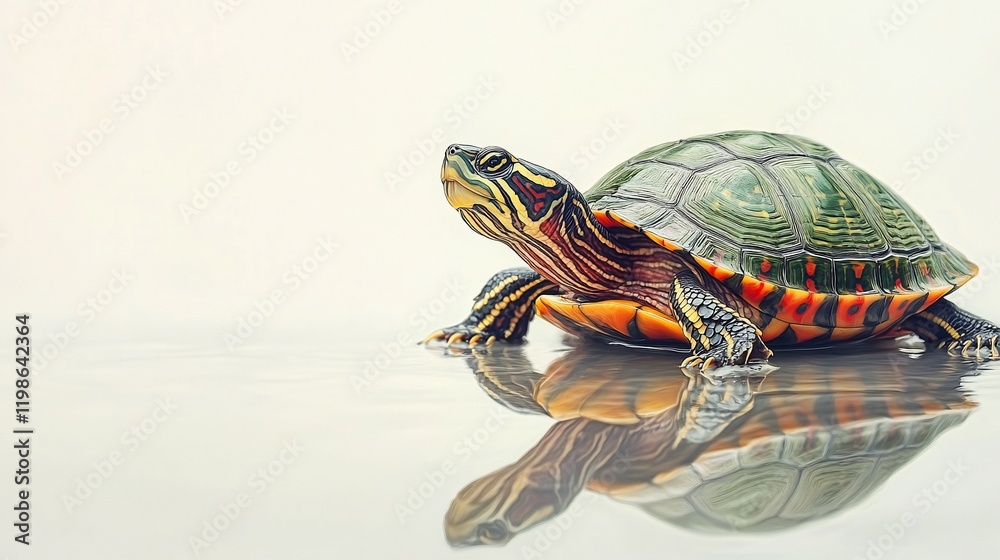 Obraz premium Painted turtle, water, reflection, nature, wildlife, studio shot, conservation, pet