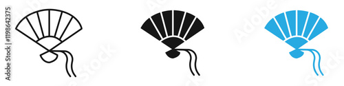 Hand fan icon black white vector outline
