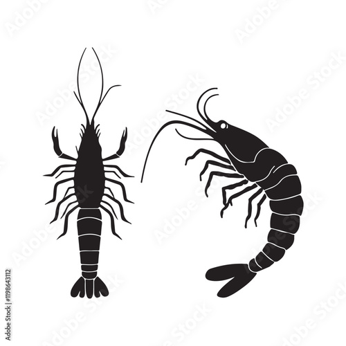  shrimp silhouettes vector art illustration