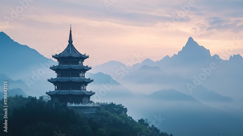 Serene ancient buddhist temple amidst majestic mountains in china gigapixel landscape photography