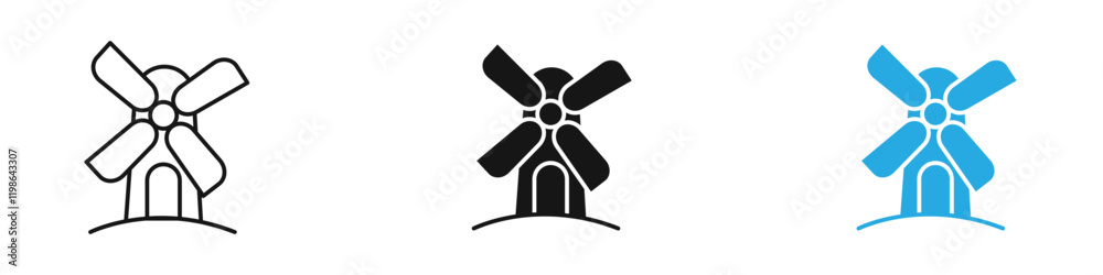 Mill icon black white vector outline Mill icon black white vector outline