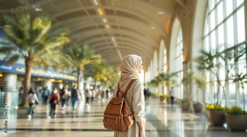 Woman exploring King Khalid International Airport in Riyadh, Saudi Arabia (Travel) photo