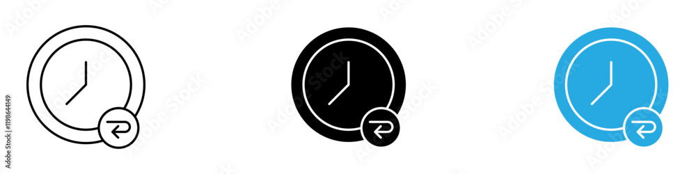 Rewind time icon black white vector outline Rewind time icon black white vector outline
