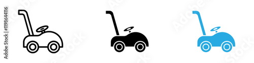 Pushing car icon black white vector outline