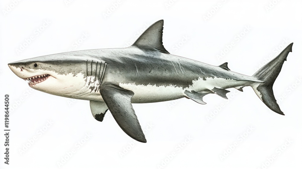 Fototapeta premium Magnificent Great White Shark: A Detailed Illustration