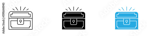 Treasure chest icon black white vector outline
