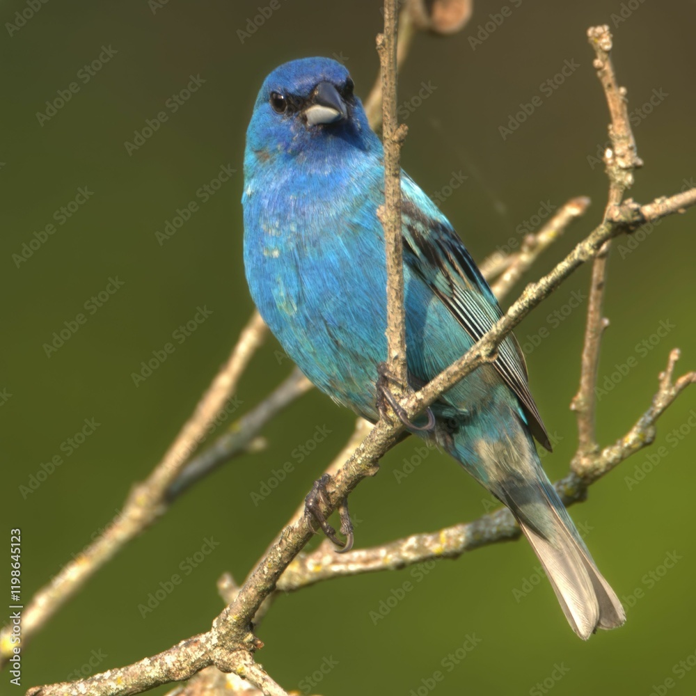 Indigo Bunting perched on a tree branch observing its surroundings Indigo Bunting perched on a tree branch observing its surroundings
