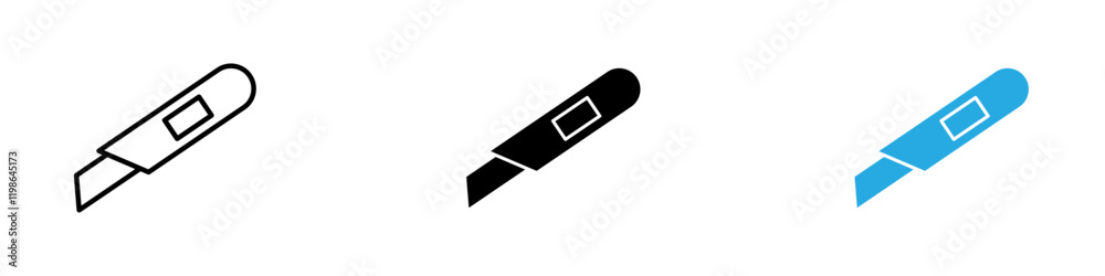 Utility knife icon black white vector outline Utility knife icon black white vector outline