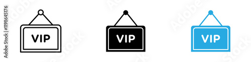 VIP neck tag icon black white vector outline