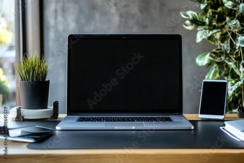 Creative deks scene for web design agency promotion. Modern, clean responsive web site promotion on different devices. Designer studio desk front view., Generative AI