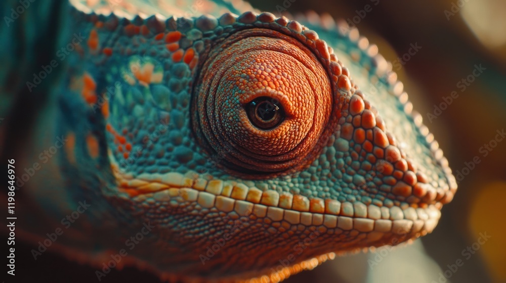 Fototapeta premium Vibrant Chameleon Portrait: Close-Up of a Panther Chameleon's Eye