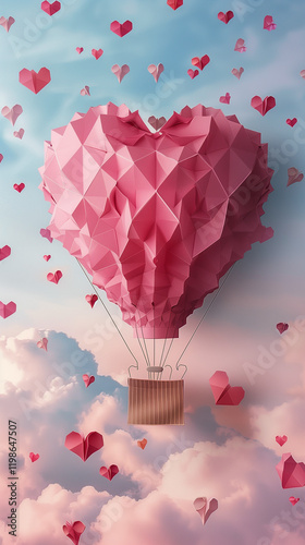 heart shaped balloons in the sky