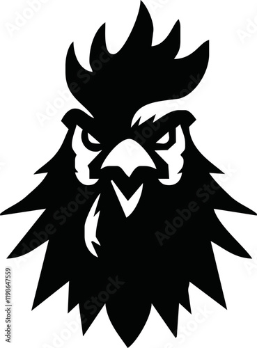 Rooster, cockerel or cock head vector icons. Farm bird faces with silhouettes of beak, combs, wattles and feathers. Angry rooster isolated mascot of poultry farm, butcher shop, sport team