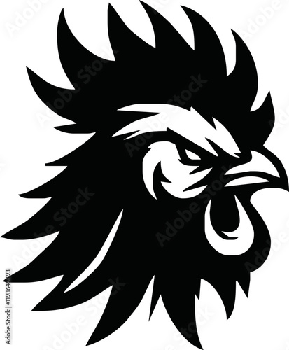 Rooster, cockerel or cock head vector icons. Farm bird faces with silhouettes of beak, combs, wattles and feathers. Angry rooster isolated mascot of poultry farm, butcher shop, sport team