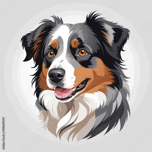 3D Australian shep herd dog, white background, vector illustration.