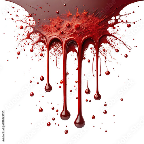 Red Blood or Paint Flowing Down on a Transparent Background