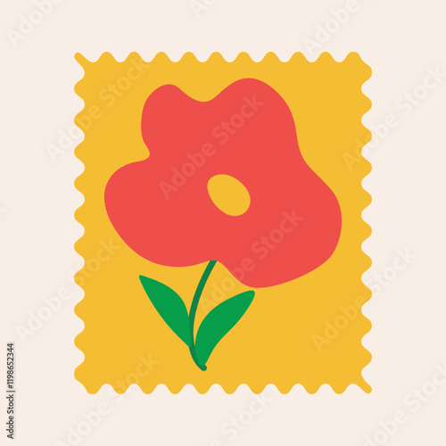 Bright red flower on a yellow background. Perfect for creating a cheerful and summery vibe