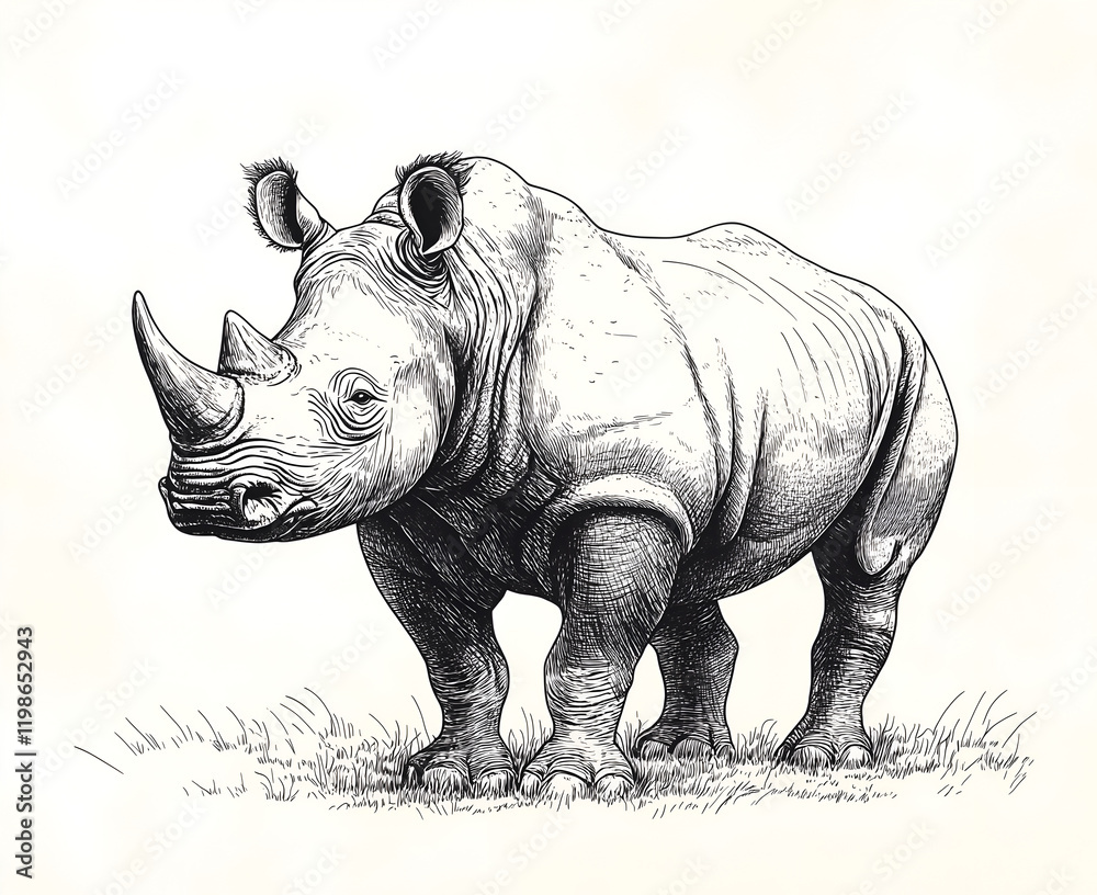 Fototapeta premium vector logo of a rhinoceros standing on white