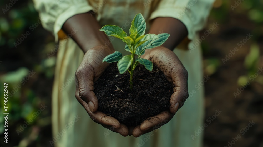 Nurturing New Life: A Young Plant Held in Loving Hands Nurturing New Life: A Young Plant Held in Loving Hands