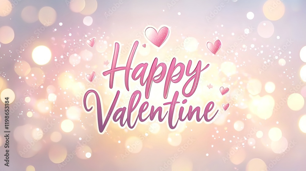 Happy Valentine's Day greeting card with pink hearts and bokeh lights. Happy Valentine's Day greeting card with pink hearts and bokeh lights.