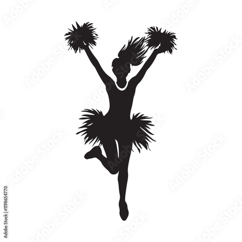 Silhouette cheerleader in action full body black color only isolated on white background.