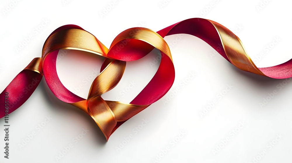 Intertwined Ribbon Heart Shape with Golden Accents on White Background Intertwined Ribbon Heart Shape with Golden Accents on White Background