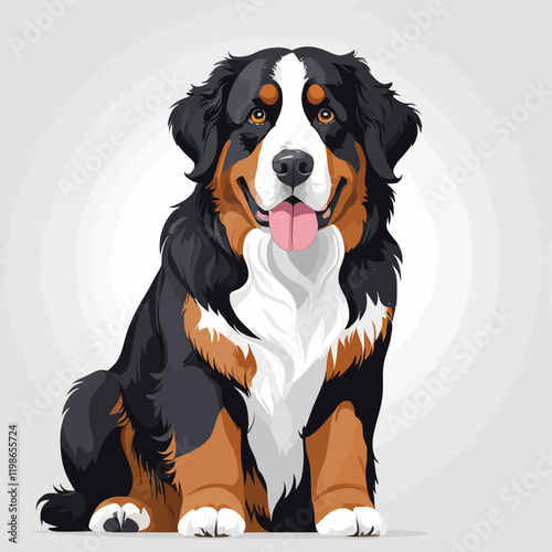 3D Bernese Mountain dog, white background, vector illustration.