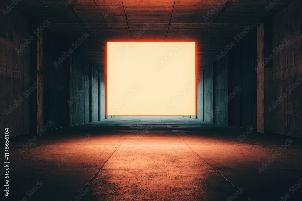 Urban exploration illuminated passageway in abandoned building minimalist design atmospheric perspective Urban exploration illuminated passageway in abandoned building minimalist design atmospheric perspective