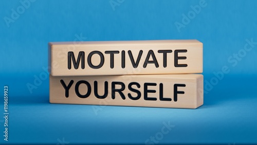 Motivation symbol. Concept word Motivate yourself on wooden blocks. Business and Motivate yourself concept. Copy space.3D rendering on blue background.
