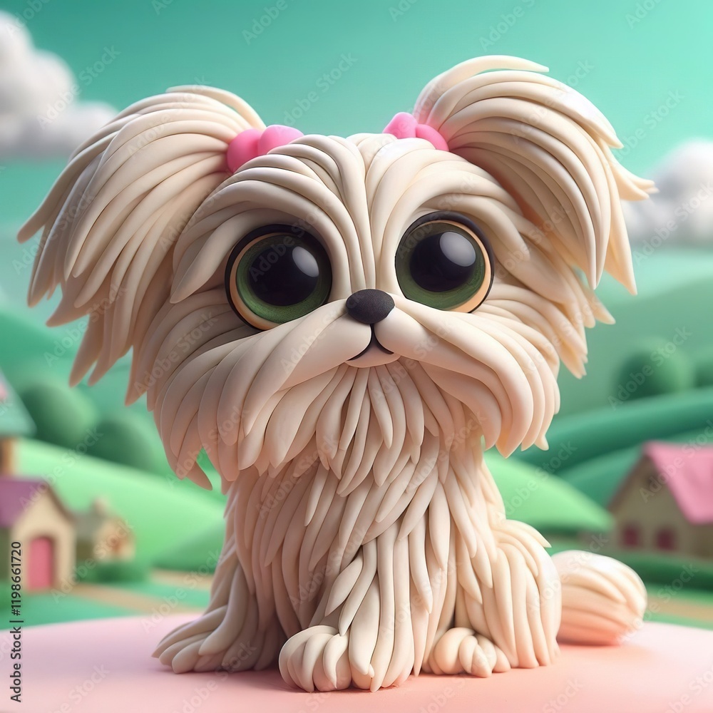 Obraz premium Dog poodle clay 3d render illustration concept puppy