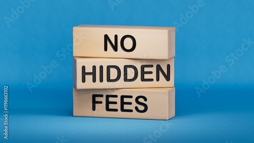 No hidden fees symbol. Concept word No hidden fees on wooden blocks. Business and No hidden fees concept. Copy space.3D rendering on blue background.