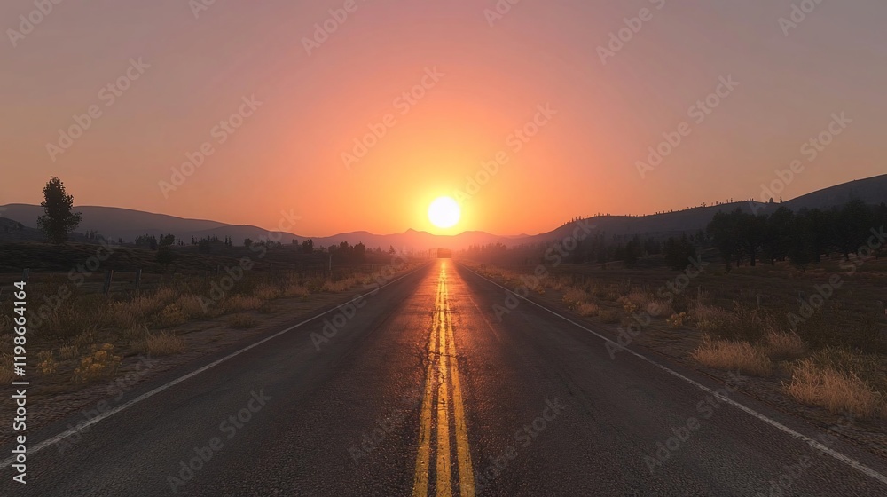 Fototapeta premium Sunrise highway road mountains landscape travel