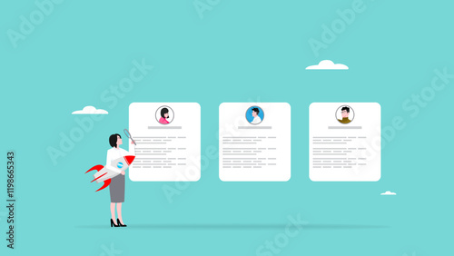 businesswoman selecting employee candidates to make business growth illustration. human resources recruitment or hiring new employee. staff recruitment for make good teamwork at business