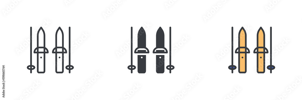 Obraz premium Ski and sticks different style icon set