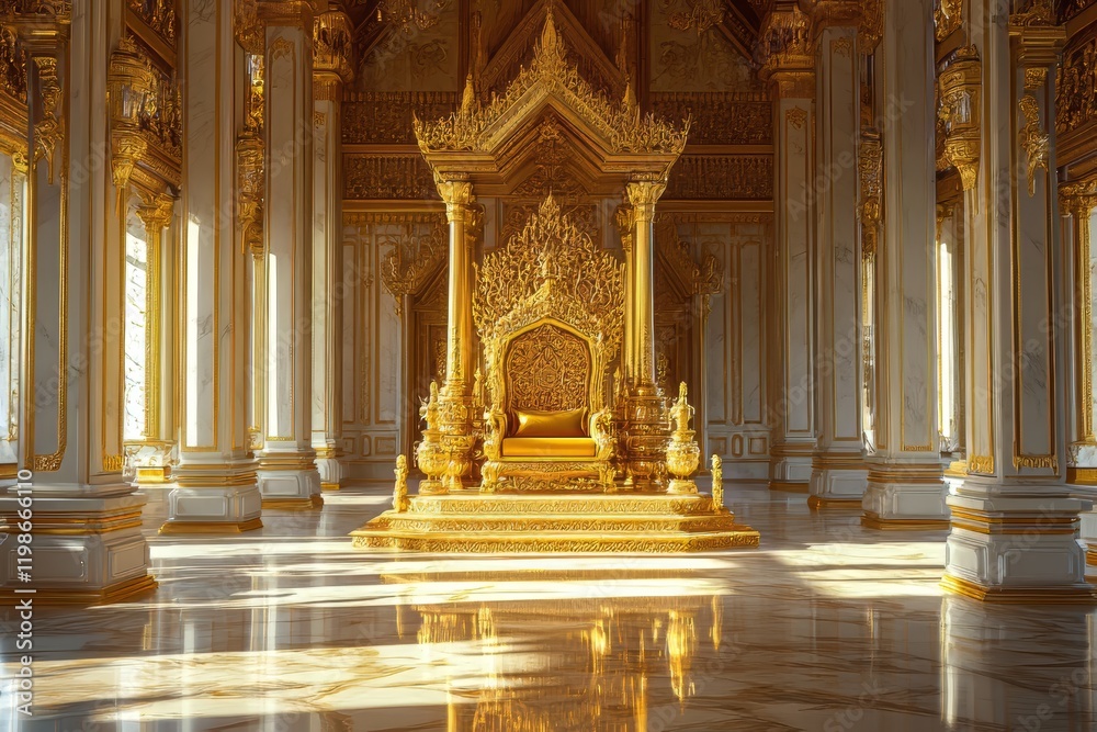 Fototapeta premium Golden Throne in a Luxurious Palace
